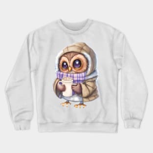 Chibi Owl Drinking Hot Chocolate Cute Baby Christmas Scarf Beanie Crewneck Sweatshirt